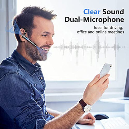 Single Bluetooth Headset, Business Wireless Earbud Bluetooth Earpiece V5.3 Hands-Free Earphones with Mic, Compatible for iPhone Cell Phones Driving/Business/Office