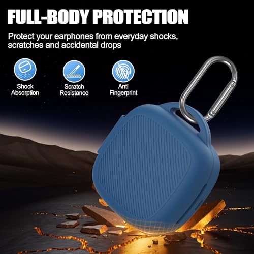 Silicone Case for Raycon Essential Open Earbuds [Dark Blue], with Carabiner All-Round Protection Scratch-Resistant Washable Soft Skin Wireless Open Ear Headphones Ultra-Lightweight Cover - color: Blue