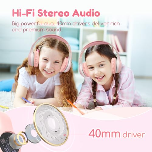 EarFun K2 Kids Bluetooth Headphones for School, Kids Headphones with Mic - color: Pink