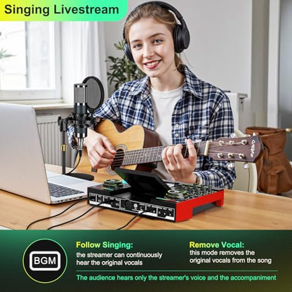 G10-P15 DJ & Podcast Equipment Bundle, Audio Interface with Cardioid Designer P15 Mic for Gamer and All-in-One DJ Mixer, Perfect for Live Streaming, Singing, YouTube, Gaming