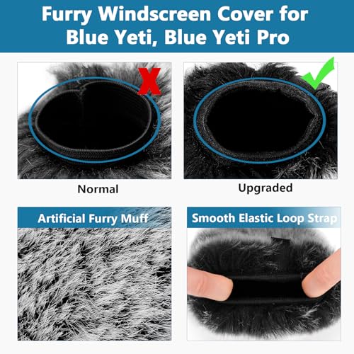 ChromLives Mic Cover Compatible with Blue Yeti, Microphone Windscreen, Foam Cover Furry Wind Muff Compatible with Blue Yeti, Yeti Pro Condenser，Combo 2Pack - color: grey+black