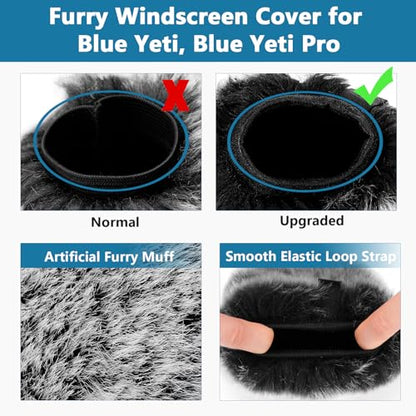 ChromLives Mic Cover Compatible with Blue Yeti, Microphone Windscreen, Foam Cover Furry Wind Muff Compatible with Blue Yeti, Yeti Pro Condenser，Combo 2Pack - color: grey+black