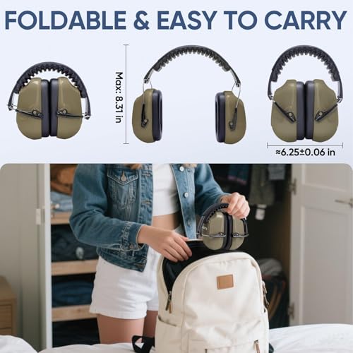 TICONN Noise Cancelling Ear Muffs for Adults, SNR 33dB Hearing Protection, Adjustable Safety Earmuffs for Construction - color: Fde