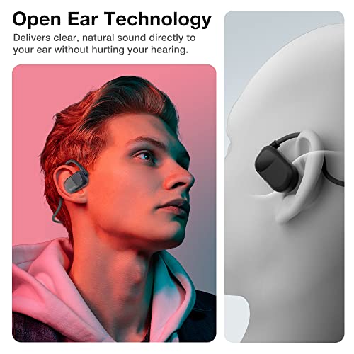 Purity Air Open Ear Headphones - True Air Conduction Wireless Bluetooth Open Ear Earbuds with Dual Mic for iPhone/Android - Secured Long Wearing Comfort, Sports Sweat Resistant (Black/Black) - color: Black/Black