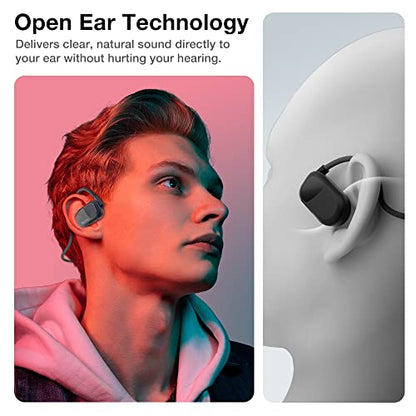 Purity Air Open Ear Headphones - True Air Conduction Wireless Bluetooth Open Ear Earbuds with Dual Mic for iPhone/Android - Secured Long Wearing Comfort, Sports Sweat Resistant (Black/Black) - color: Black/Black