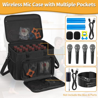 IBVIVIC 15 Slots Wireless System Microphone Case Bag, Mics Bag with Foam | Mic Storage Bag for Singing, Karaoke, Party Sound Equipment Carrying Case - size: 15 Slots