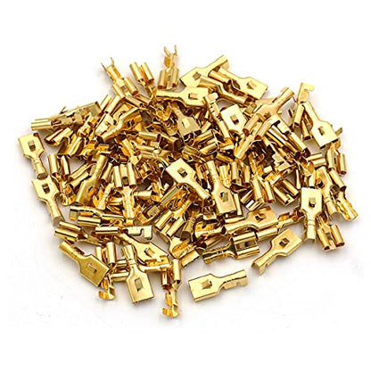 BAOMAIN 100-Pack 6.3mm 1/4" Female Spade Connector Non-Insulated Terminals | Copper 1/4" Non-Insulated Female Connectors with Locking Tab for 18-16 AWG Wire,Ideal for Automotive & DIY Projects