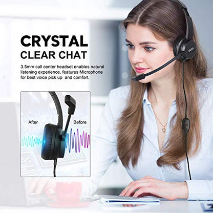 EKSA Headset with Microphone for PC, 3.5mm Wired Computer Headsets with Volume & Mic Mute Controls, Lightweight All-Day Comfort Noise Cancelling Headphones for Laptop Work Office Call Center Skype - style: 3.5mm Jack Headset