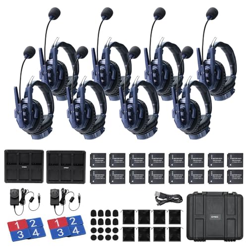 SYNCO XTALK Master Dual-Ear 8 User Wireless Intercom Headset System | Telephone Headsets Communication System Random Master Device 2.4GHz Full Duplex 500 M/1640 FT Real-time Monitoring - size: 8 pcs