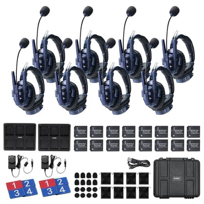 SYNCO XTALK Master Dual-Ear 8 User Wireless Intercom Headset System | Telephone Headsets Communication System Random Master Device 2.4GHz Full Duplex 500 M/1640 FT Real-time Monitoring - size: 8 pcs