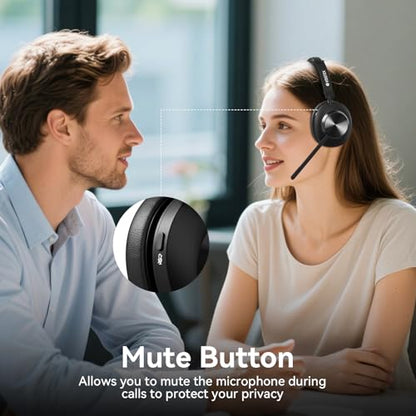 Wireless Headset with Mic for Work,Wireless Computer Headset(Bluetooth V5.3 + USB Dongle)w/Noise Cancelling Mic & Mute Button,Long Battery Life for Work,Zoom,Teams,Online Meetings,Home Office
