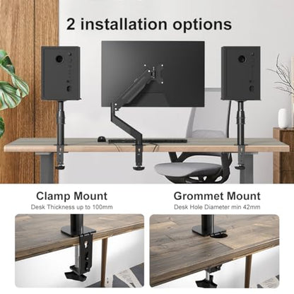 suptek Clamp-on Speaker Stand Desk Mount Set, Height Adjustment, Tilt, Swivel, 9.6 x 8.8 inch Trays, Universal Audio Holders for Computer and Bookshelf Speakers, Elevated Sound, 2 Pack, Black, SDM001B - color: Black, size: 9.6 x 8.8x 13.9"(h)