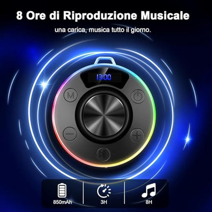 Shower Bluetooth Speaker, IPX7 Waterproof Portable Bluetooth Speakers with Suction Cup, Digital Display, Stereo Sound Rich Bass,Hook Clip,Built-in Mic, Wireless Shower Speaker, Blue - color: Blue