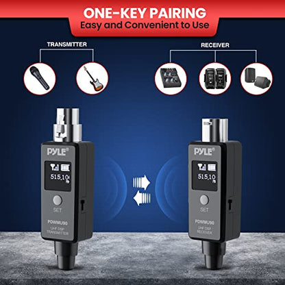 Pyle Multifunctional UHF Wireless XLR Adapter System,Transmitter And Receiver For Dynamic Microphones And Music Sources,48k Frequency Signal Transmission,USB Recharge Capable,90 Feet Range,Dark Gray