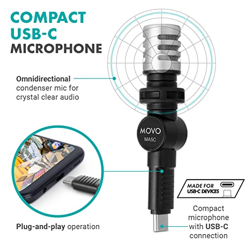 Movo uVlogSK Starter Kit for Content Creators - Smartphone Video Vlogging Kit for Android and USB-C Devices - Includes USB-C Microphone, LED Video Light, Phone Holder, Grip, and Mini Tripod