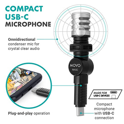 Movo uVlogSK Starter Kit for Content Creators - Smartphone Video Vlogging Kit for Android and USB-C Devices - Includes USB-C Microphone, LED Video Light, Phone Holder, Grip, and Mini Tripod