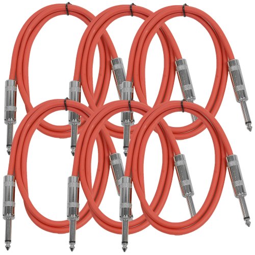 Seismic Audio SASTSX-3Red-6PK 3-Feet TS 1/4-Inch Guitar, Instrument, or Patch Cable, Red - color: Red, size: 3 Foot