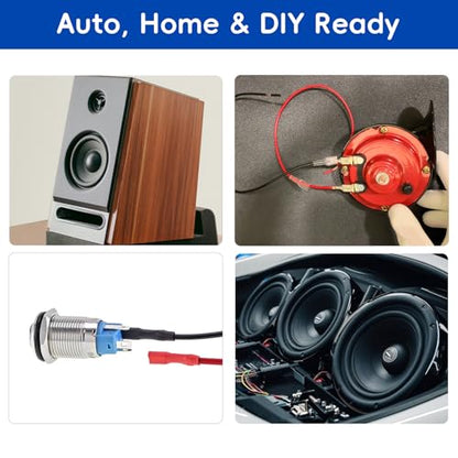 Speaker Wire Connector Kit 30PCS 18AWG Female Spade Terminal Wire Connectors Pre-Crimped 2.8/4.8/6.3mm, 30cm Red & Black, with 15PCS Extra Open-End Male Terminals—All with Insulating Sleeves