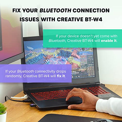 Creative BT-W4 Smart Bluetooth 5.2 Audio Transmitter with aptX Adaptive, 24-bit Audio, Device-Switching Function, and Voice Chat Support for PC/Mac / PS5 / PS4 / Nintendo Switch - color: Bluetooth 5.2 Audio Transmitter