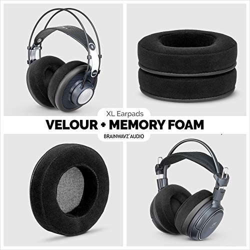 BRAINWAVZ XL Large Velour Replacement Memory Foam Earpads - Suitable For Many Other Large Over The Ear Headphones - Sennheiser, AKG, HifiMan, ATH, Philips, Fostex, Sony - color: Velour Black