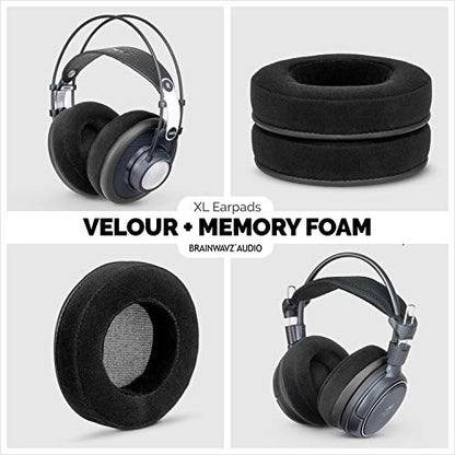 BRAINWAVZ XL Large Velour Replacement Memory Foam Earpads - Suitable For Many Other Large Over The Ear Headphones - Sennheiser, AKG, HifiMan, ATH, Philips, Fostex, Sony - color: Velour Black