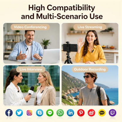 Wireless Lavalier Microphone for iPhone Android, 2Pcs Mini Mic, Plug & Play | Noise Cancelling, 64dB Adaptive, 0.35oz Featherweight, 65ft Range, 6H Battery, for Content Creators Vlogging, YouTube, TikTok