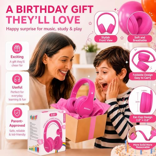 Kids Bluetooth Headphones Wireless 68 Hours,Safe Volume Limit 85/94dB | Adjustable Headband Foldable Over-Ear Lightweight Headsets for Toddler Girls Boys Tablet/iPad,HD Stereo,Built-in Mic,H-Pink - color: Rose Pink