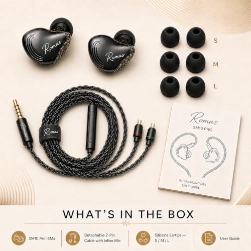 Rosmas Wired Earbuds with Mic,3.5mm Gaming Earbuds, SM10 Pro IEM Earphones 5-Driver Hybrid in-Ear Monitors, 4BA+1DD Detailed Sound, Detachable 2-Pin Cable for Music Calls, Black - color: Black&3.5mm