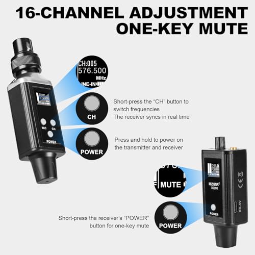 Wireless In Ear Monitor System, Professional UHF Metal Wireless IEM System, 16 Adjustable Channel, Portable Rechargeable Transmitter and bodypack Receiver for Studio, Band Rehearsal, Live Performance
