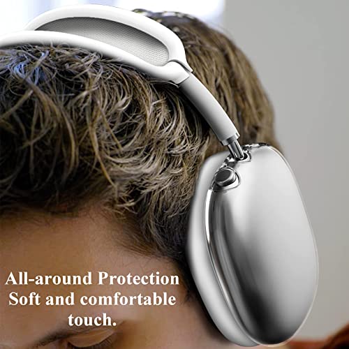 [3 in 1] for Airpods Max Case Cover, Clear Soft TPU Earcup Case Cover+Slicone Earpad Cover+Silicone Overhead Cover, Transparent Protective Case for Apple Airpods Max Accessories(Green)