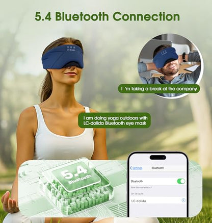 Sleep Mask with Headphones Bluetooth 5.4, LC-dolida Wireless Music Eye Mask for Sleeping Headphones with Soft Bamboo Cotton Cooling Breathable,Ultra-Thin Stereo Speaker for Side Sleepers-Blue - color: Blue