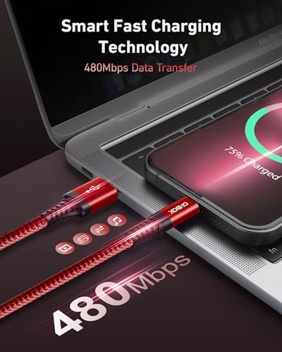 USB A to USB C 케이블 고속 충전 [2팩 1.8m(6피트), 차량용 USB to USB C 케이블 | 내구성이 뛰어난 브레이드 USB 타입 C 아이폰 충전기 USBC 코드 아이폰 17/16/15/프로 맥스/플러스, 삼성 갤럭시 S23 및 기타용 - 레드 - color: 레드, size: 6피트, style: USB A to USB C