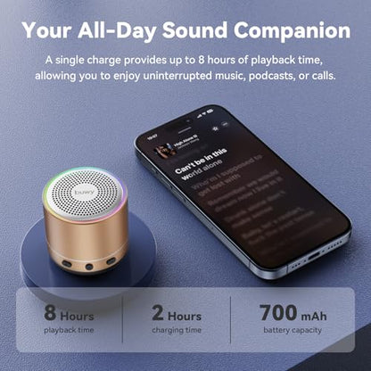 Mini Bluetooth Speaker, 2026 Ultra-Light Mini Bluetooth Speaker, IP7 Waterproof Brief Design, Small Shower Travel Speaker for Outdoor, 8H Playtime, Perfect for Phone/PC/Tablet & Gift Golden - color: Golden
