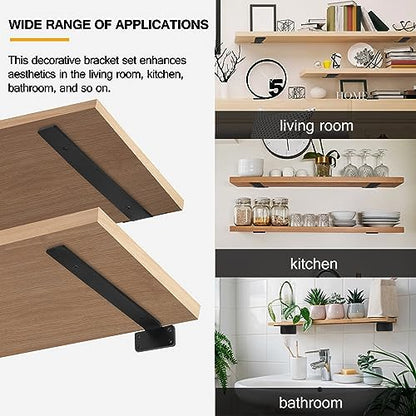 HITOMEN Heavy Duty Floating Shelf Brackets, 12-Inch (1/5'' Thick) Hidden Shelves Hardware, Iron L Brackets, Rustic Industrial Black Metal Wall Shelving Supports, 4 Pack - size: 12 Inch, style: 4 Pack