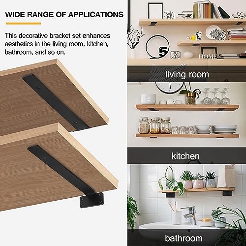 HITOMEN Heavy Duty Floating Shelf Brackets, 12-Inch (1/5'' Thick) Hidden Shelves Hardware, Cast Iron L Brackets, Rustic Industrial Black Metal Wall Shelving Supports, 6 Pack - size: 12 Inch, style: 6 Pack