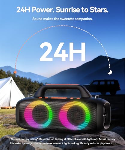 BassBloom Roar 1 Portable Bluetooth Speaker, 60W Powerful Sound JIKE Bass | IPX6 Waterproof, 24H Playtime, Bluetooth 5.4, TWS Pairing, RGB Party Lights, for Travel Outdoor Camping and Beach