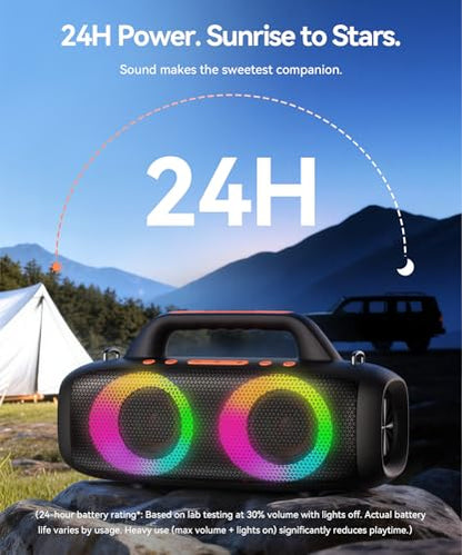 BassBloom Roar 1 Portable Bluetooth Speaker, 60W Powerful Sound JIKE Bass | IPX6 Waterproof, 24H Playtime, Bluetooth 5.4, TWS Pairing, RGB Party Lights, for Travel Outdoor Camping and Beach