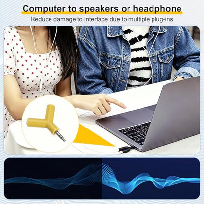 MECCANIXITY Headphone Splitter Adapter, 3.5mm Male to 2 Port Female Y Jack Aux Stereo Splitter for Phone Headset PS4 Switch Tablets, Yellow - color: Yellow