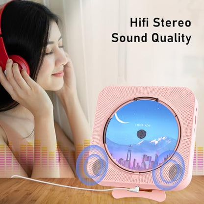 MICOCIOUS Portable CD Player with Bluetooth Desktop CD Player for Home CD Music Players with Remote Control,Timer,Built-in Dual Speakers with LED Display Home Audio Boombox FM Radio (Pink) - color: Pink
