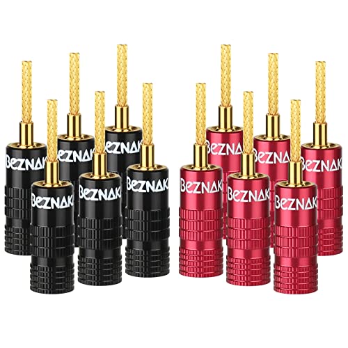 Flex Pin Colorback Banana Plugs for Spring Loaded Speaker Terminals,6 Pairs,24K Gold Plated Plugs