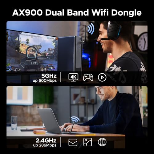 UGREEN 2-in-1 USB Bluetooth WiFi Adapter, AX900 + BT 5.4 WiFi 6 Adapter | 6dBi High Gain Antenna, 5GHz/2.4GHz Dual Band, Built-in Driver for Windows 10/11, for Desktop PC Laptop