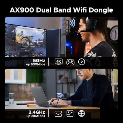 UGREEN 2-in-1 USB Bluetooth WiFi Adapter, AX900 + BT 5.4 WiFi 6 Adapter | 6dBi High Gain Antenna, 5GHz/2.4GHz Dual Band, Built-in Driver for Windows 10/11, for Desktop PC Laptop
