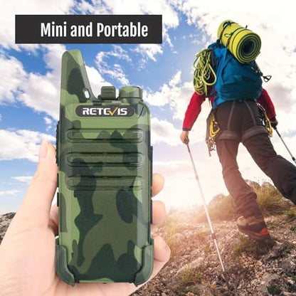 Retevis RT22 Lightweight Walkie Talkies Long Range with Earpiece (2 Pack) - color: Camouflage