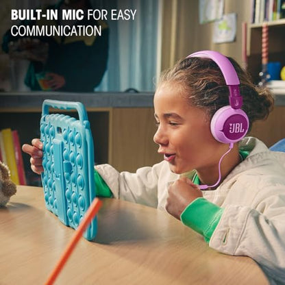 JBL Junior 320 Kids Headphones, Wired, Volume-Limited - Purple | Designed For School And Travel With Built-In Mic, Foldable Design, 3.5Mm Jack, Comfortable Fit And Customizable Stickers - color: Purple