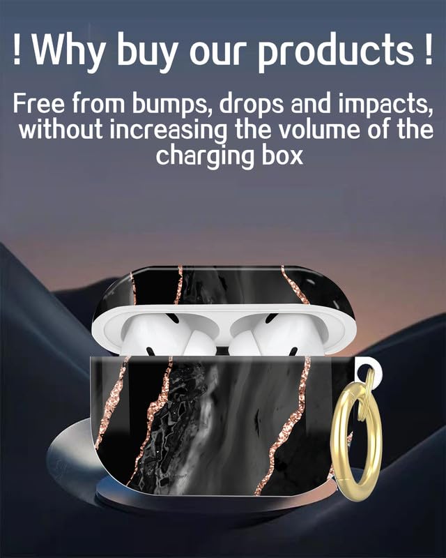 Compatible with AirPod Pro 2nd//1st Generation Case Cover with Key Chain,Full Protective Shockproof Wireless Headphone Case for Airpod Pro 2023/2022/2019(Black Rose Gold Marble) - color: Black Rose Gold Marble