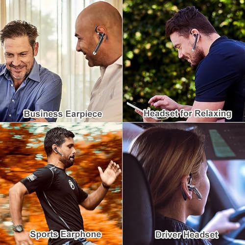 Wireless Headset Business Earpiece Built-in Mic Noise Cancelling Headphone 5.3 Handsfree Sports Earphone for Android iOS Driving Trucker Driver Business Office - color: Black with silver