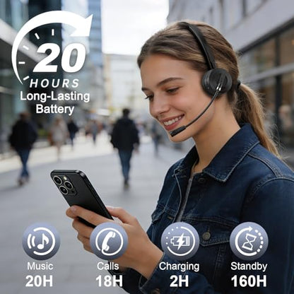 Bluetooth Headset with Microphone, Single Ear Wireless Headset for Cell Phones