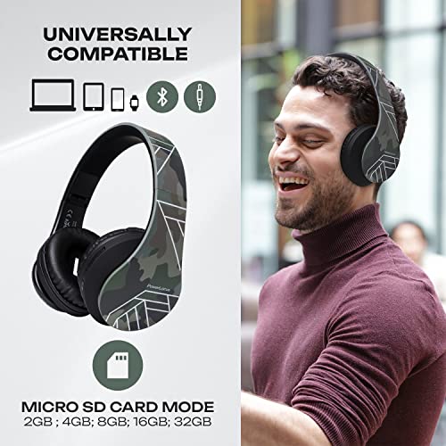 PowerLocus Bluetooth Over-Ear Headphones, Wireless Stereo Foldable Headphones Wireless and Wired Headsets with Built-in Mic, Micro SD/TF, FM for iPhone/Samsung/iPad/PC (Camo) - color: Camo