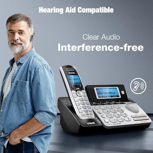 VTech 2-Line Cordless Phone for Small Business or Home with Answering System and Mailbox on Each Line, Caller ID/Call Waiting, Intercom, Hearing Aid Compatible | DS6151 (Black/Silver) - size: 1 Handset