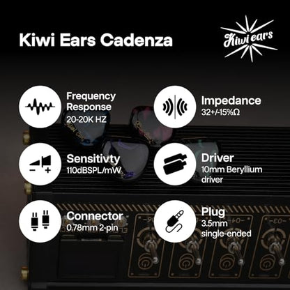 Linsoul Kiwi Ears Cadenza 10mm Beryllium Dynamic Driver IEMs, Green | with 3D-Printed Shell, Audiophile Sound Balance, Detachable 0.78 2pin 3.5mm IEM Cable for Music Enthusiasts Musicians - color: Green